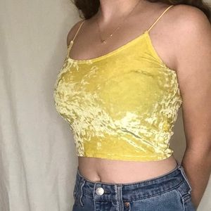 H&M Yellow Crushed Velvet Cropped Tank Top